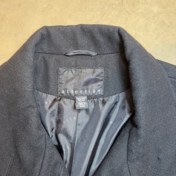 Attention black wool blend long coat button front classic overcoat womens - Picture 6 of 9